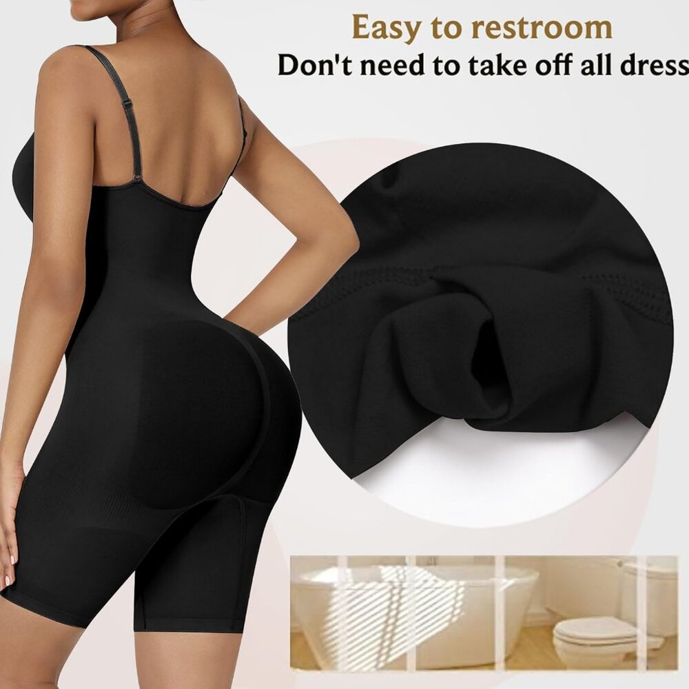 Women's Tummy Control Body Shaper Black Bodysuit Shapewear Straps Slimming - Picture 3 of 5